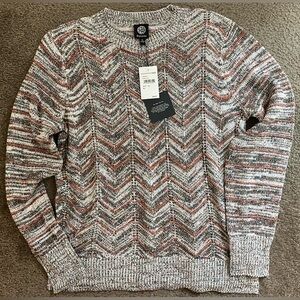 Bobeau Chevron Crewneck Sweater - Gray and Orange NWT
